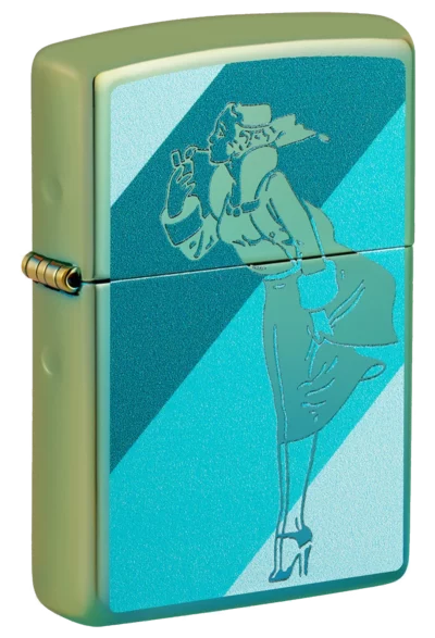 Zippo Windy Girl Teal Stripes Design