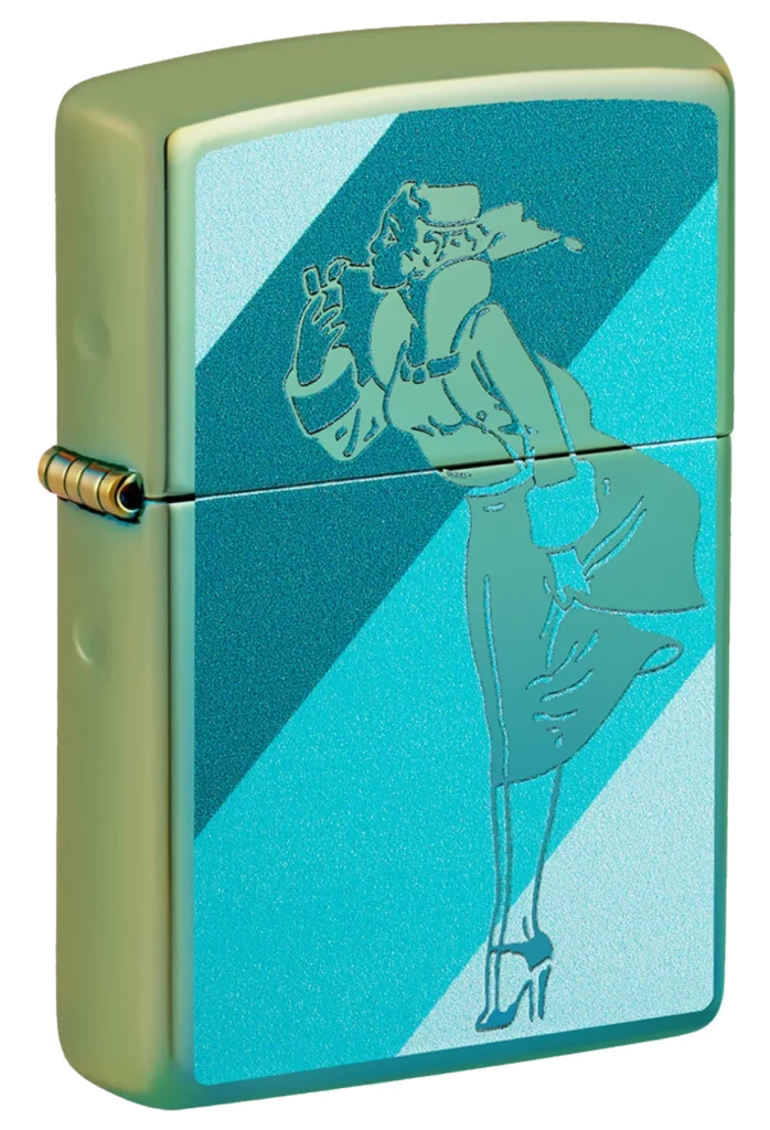 Zippo Windy Girl Teal Stripes Design