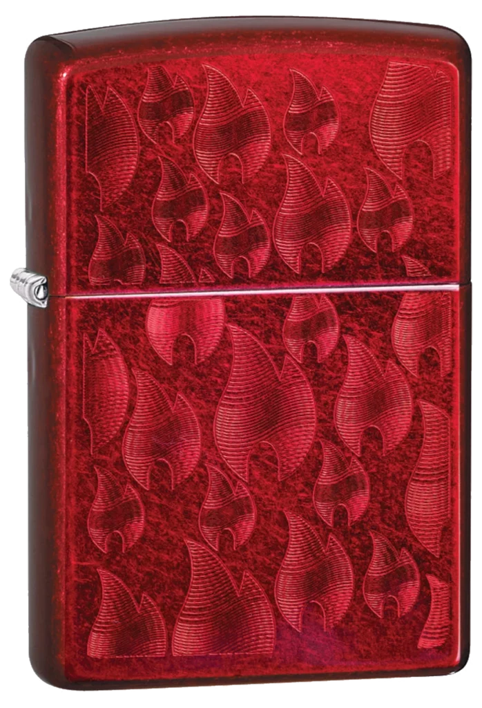 Zippo Engraved Flames Candy Apple Red